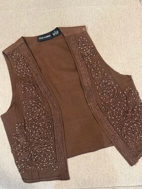 Paul Harris Brown Embroidered Beaded Vest